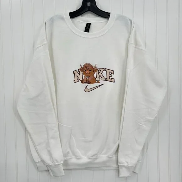Nike Grumpy Highland Cow Embroidered Unisex Crewneck Sweatshirt - Picture 2 of 11